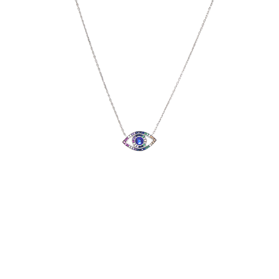 Silver Multi Colour Evil Eye Chain And Locket