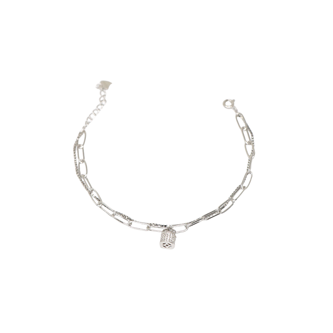Silver Link & Box With Lock Charm Bracelet