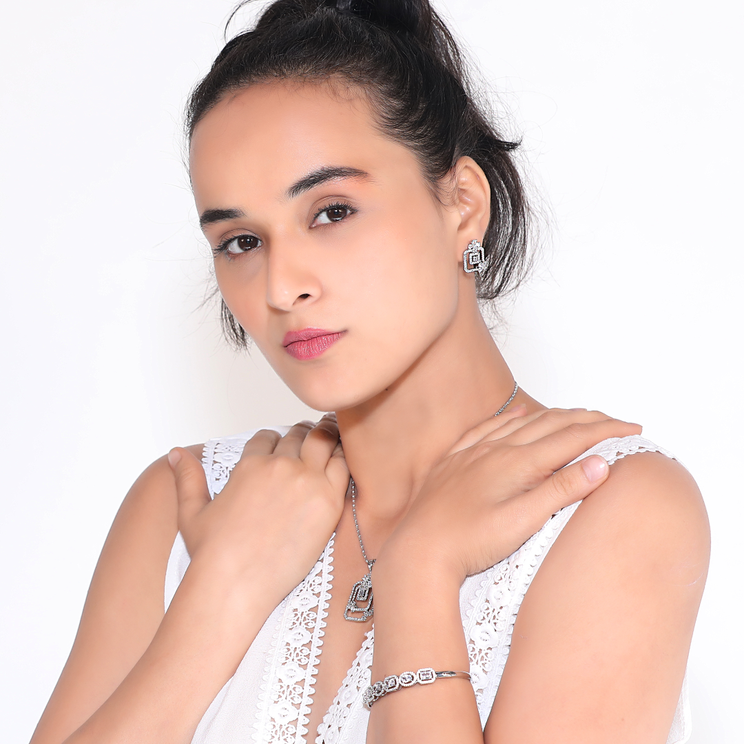 Silver Double Rectangle Pendant Set