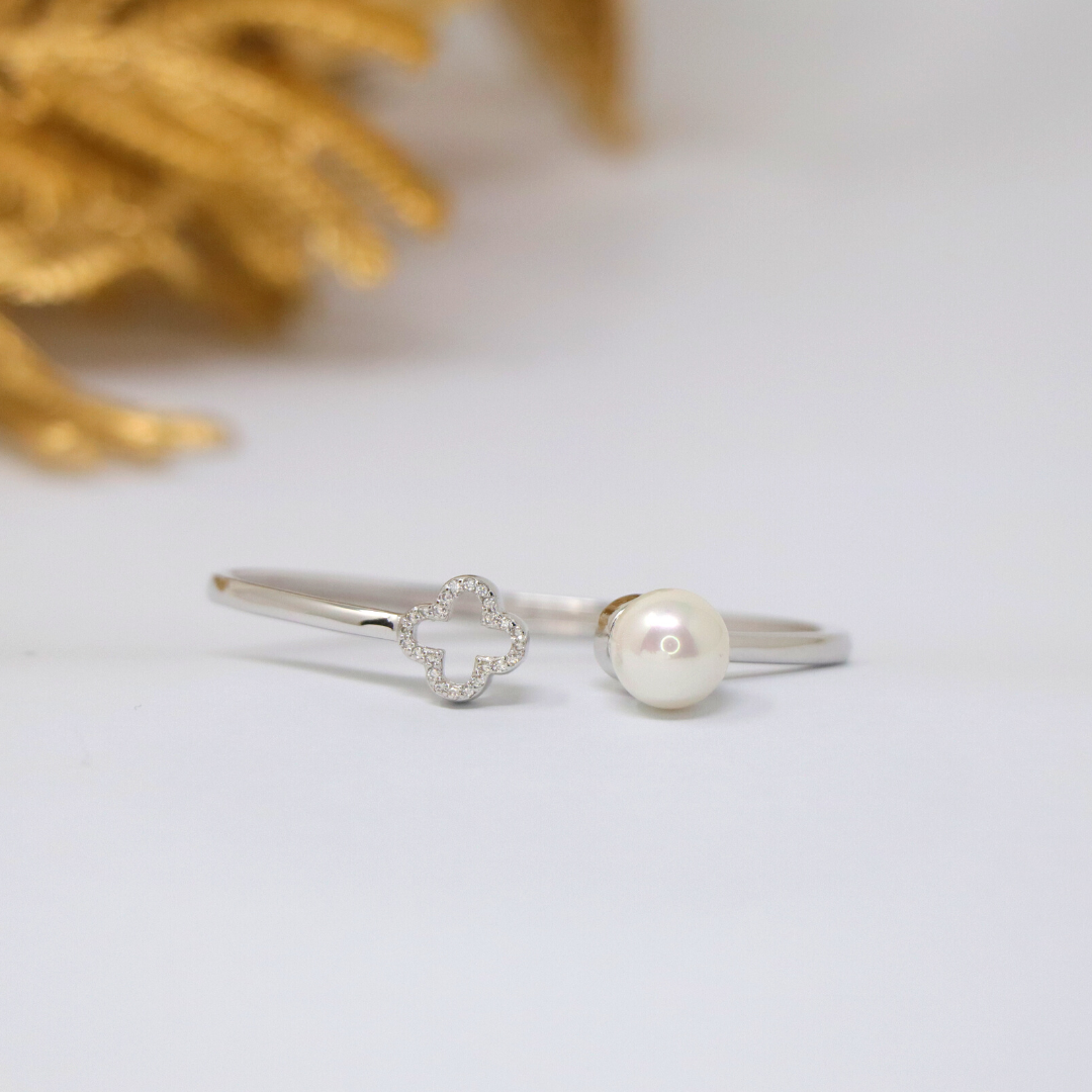Silver Pearl And Vancleef Cuff Bracelet