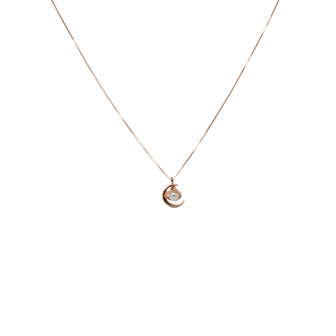Rose Gold Half Moon Chain And Locket