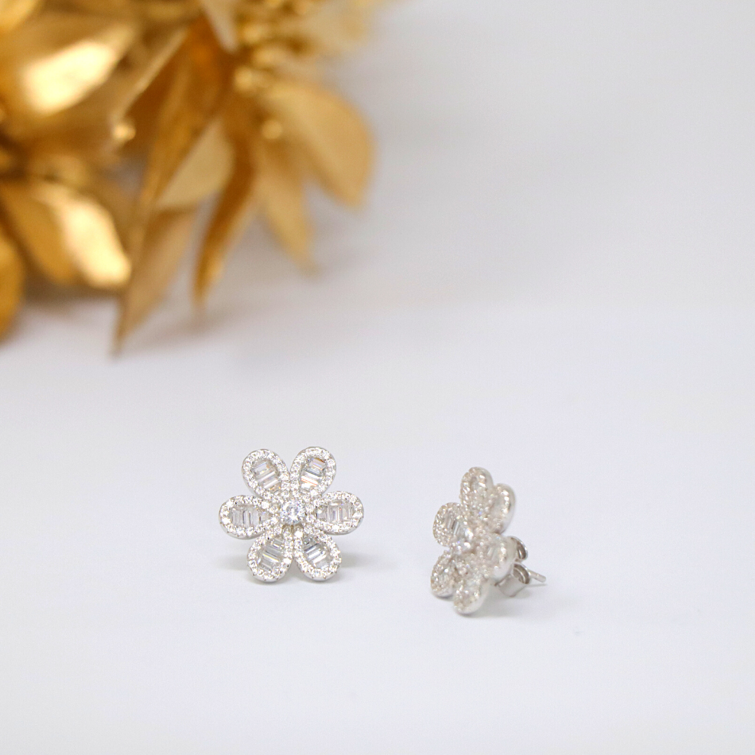 Silver Flower Studs