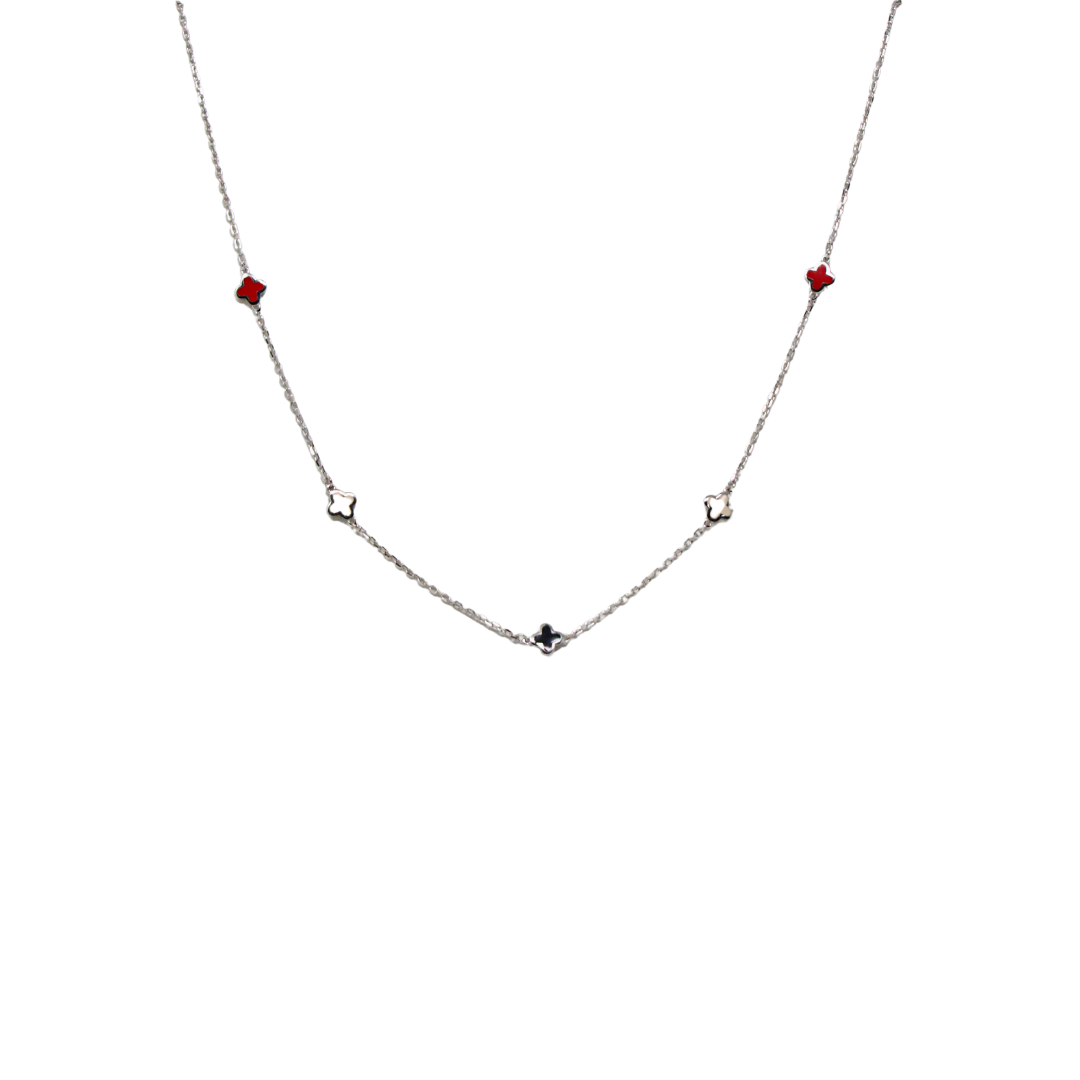 Silver Enamel Vancleef Chain And Locket