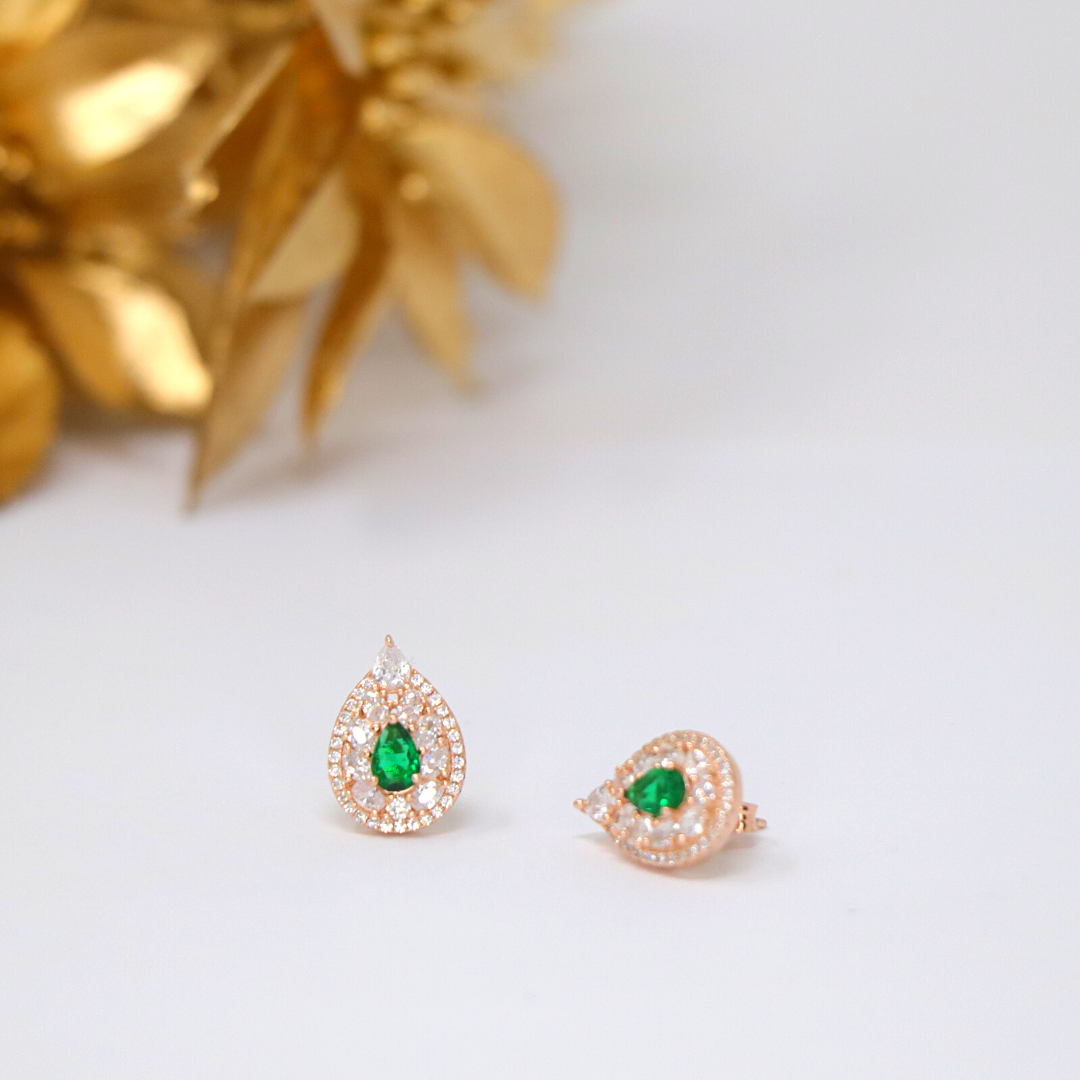 Rose Gold Emerald Pear Studs