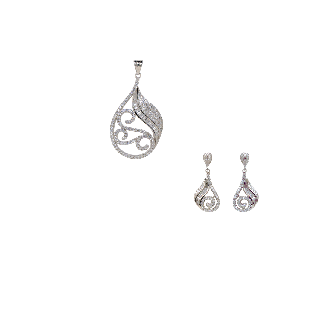 SIlver Flower Pendant Set