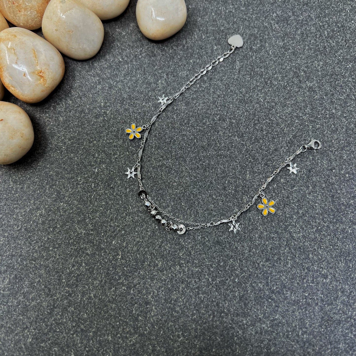 Silver Flower Charms Bracelet
