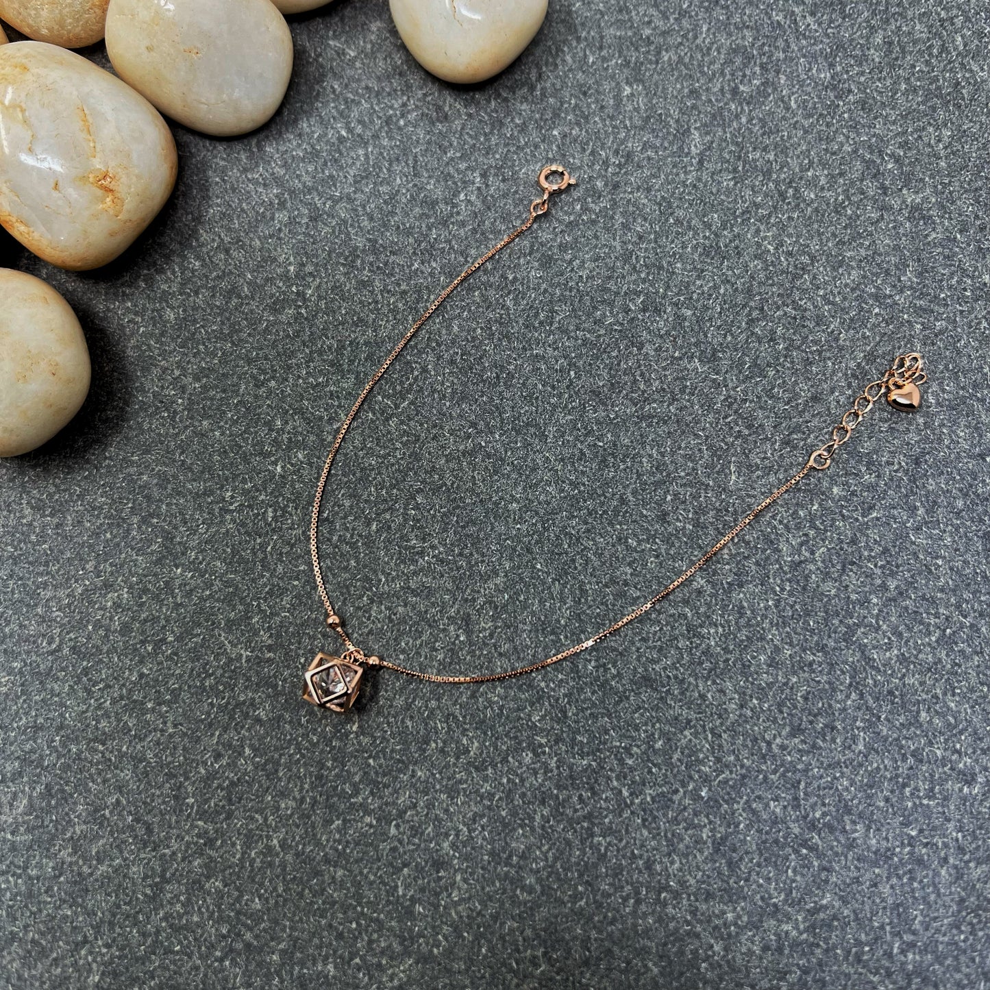 Rose Gold Hexagon Charm Bracelet