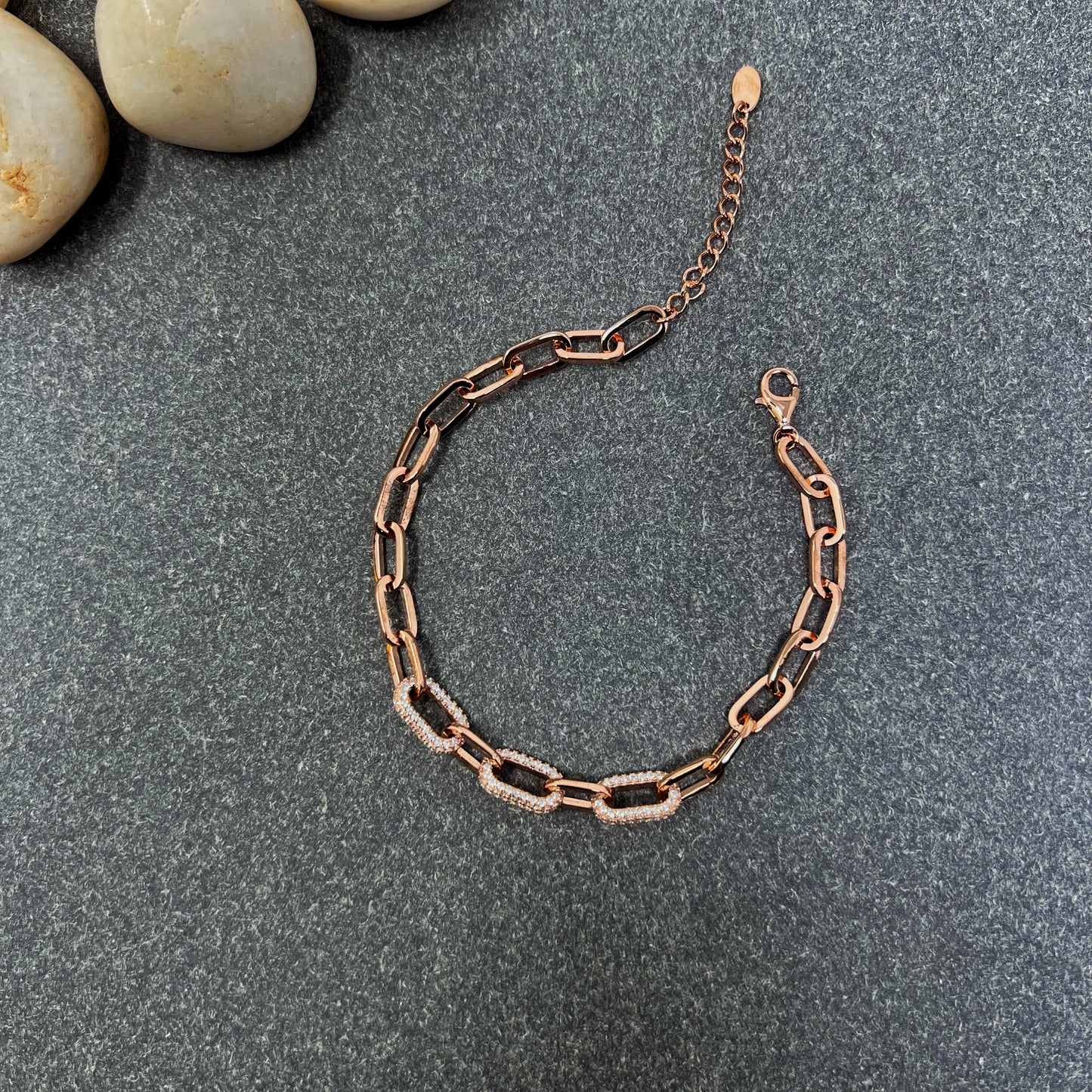 Rose Gold Half studded Link Bracelet