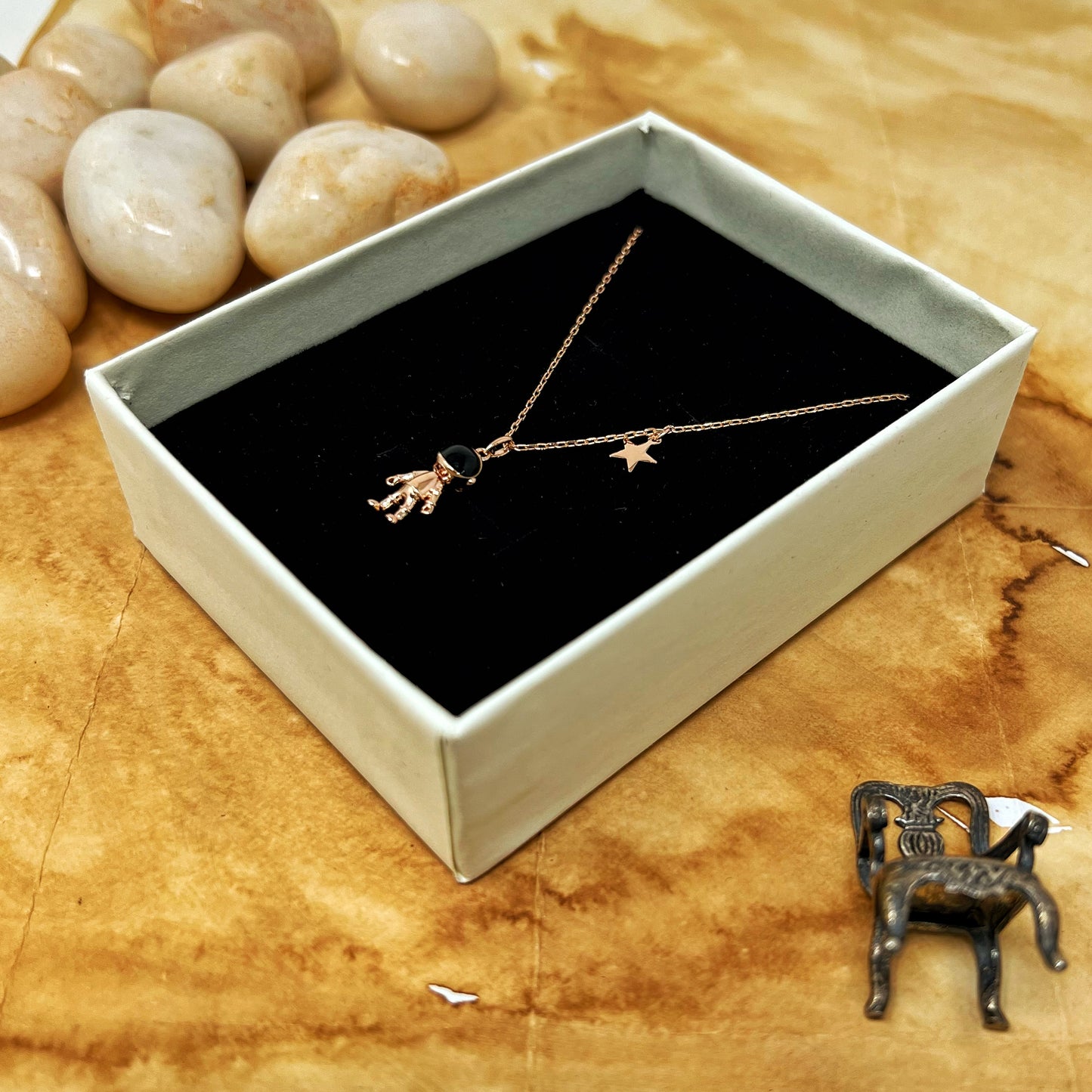 Rose Gold Space Man Chain And Locket