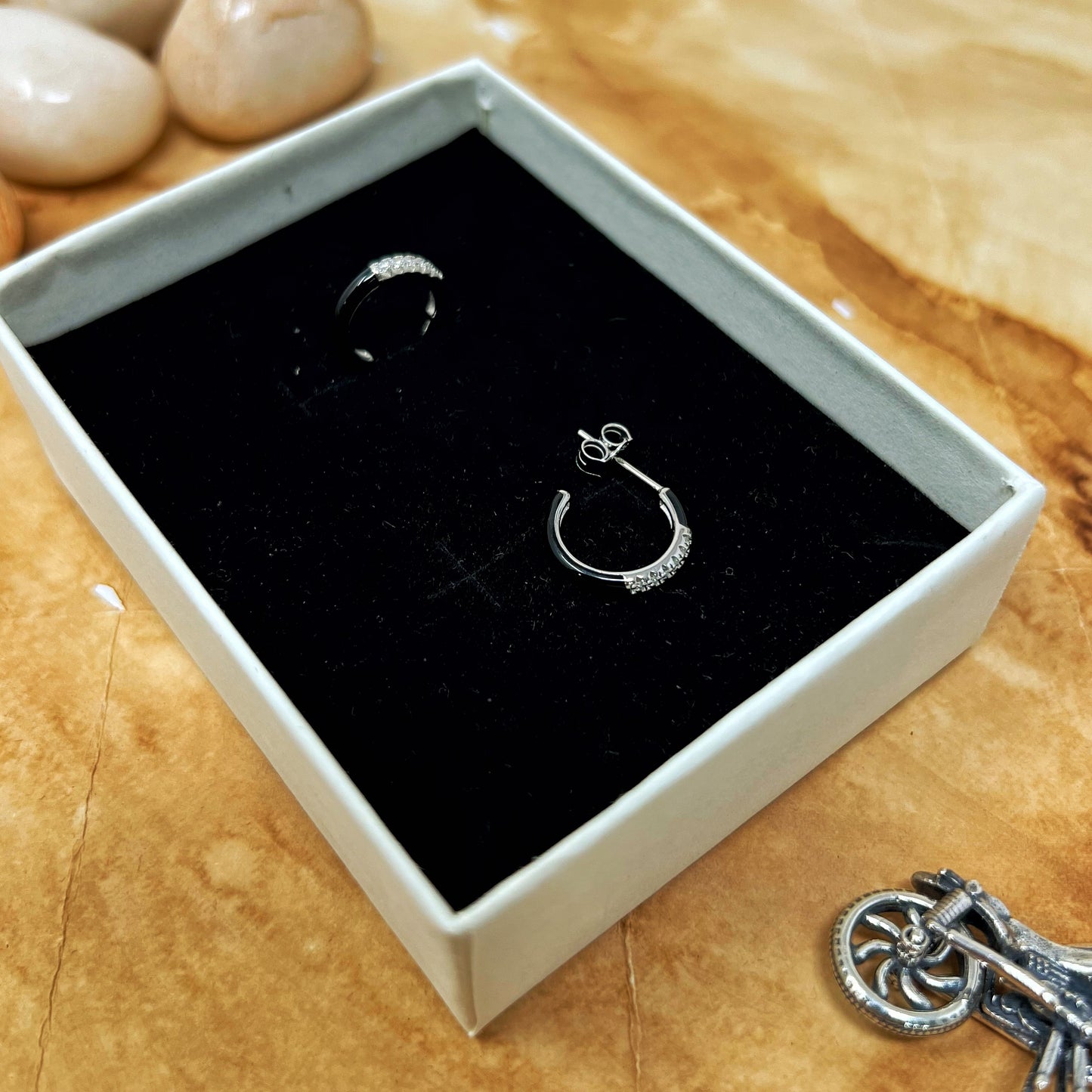 Black Enamel C Hoops