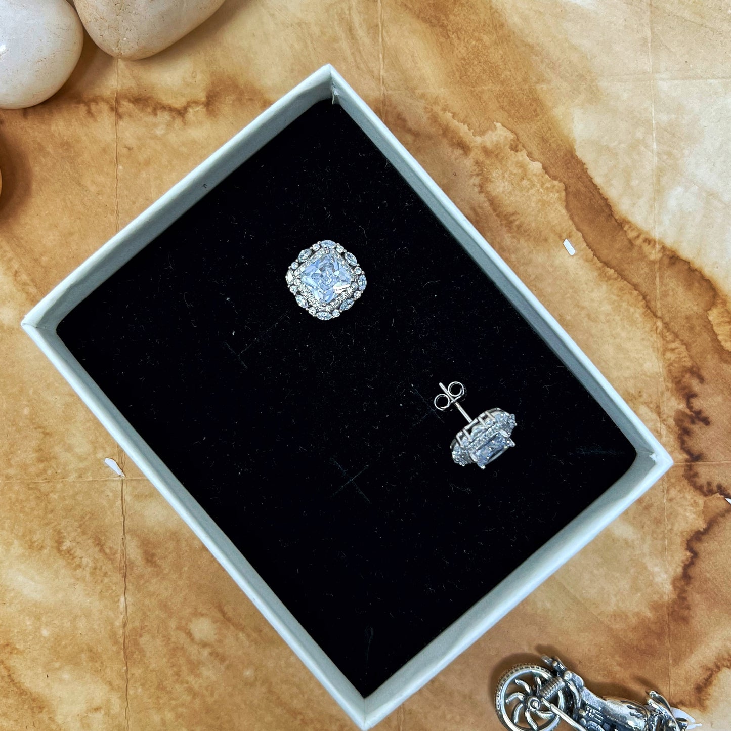 Silver Princess Cut Studs