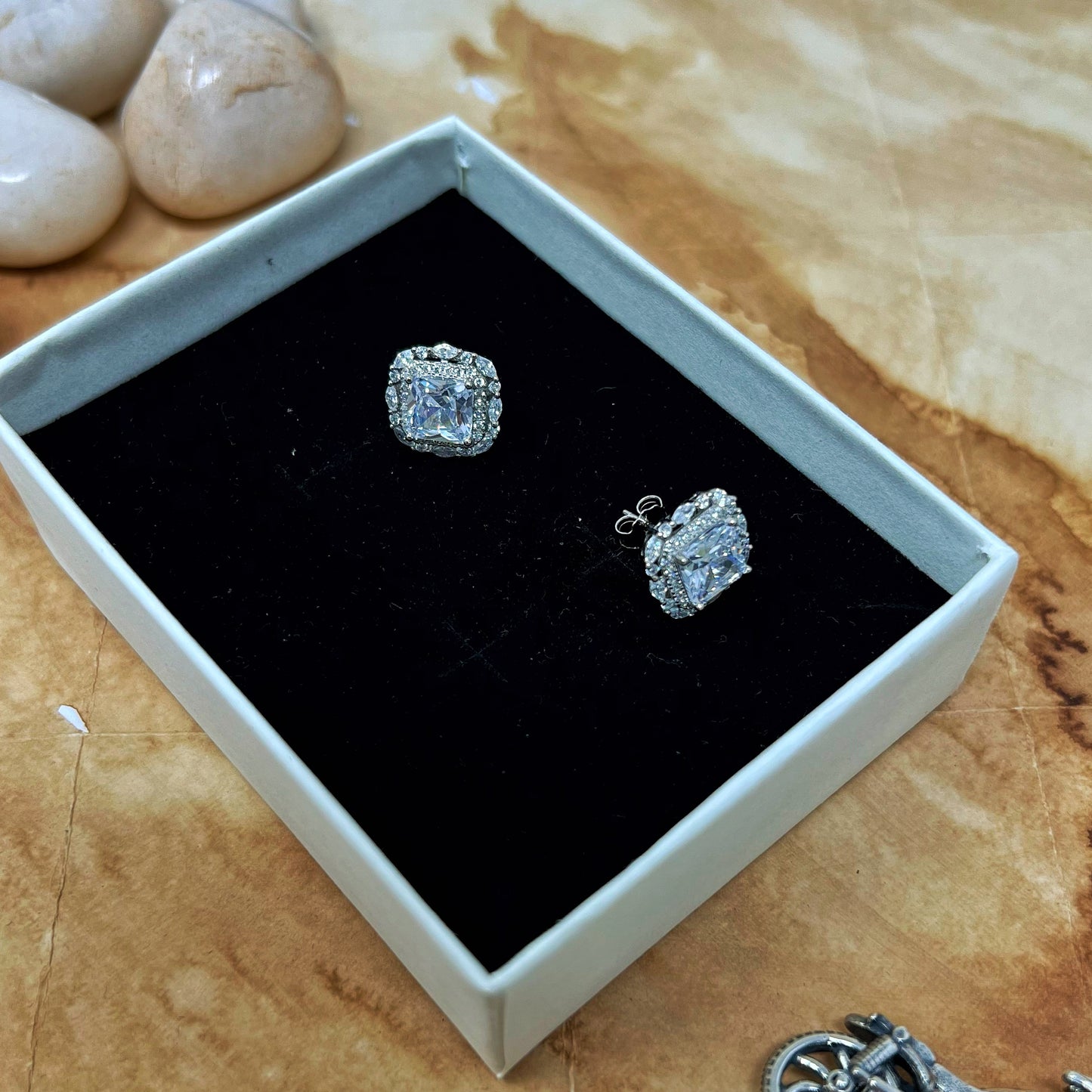 Silver Princess Cut Studs