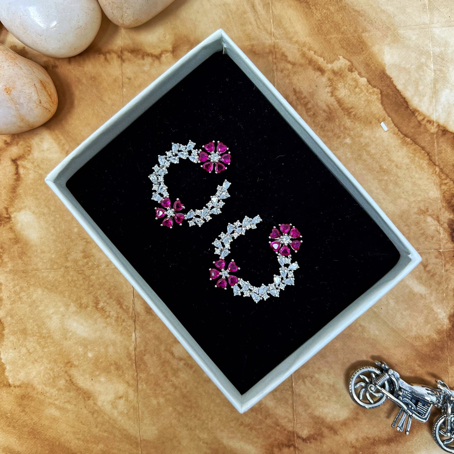 Silver Pink Flower Studs
