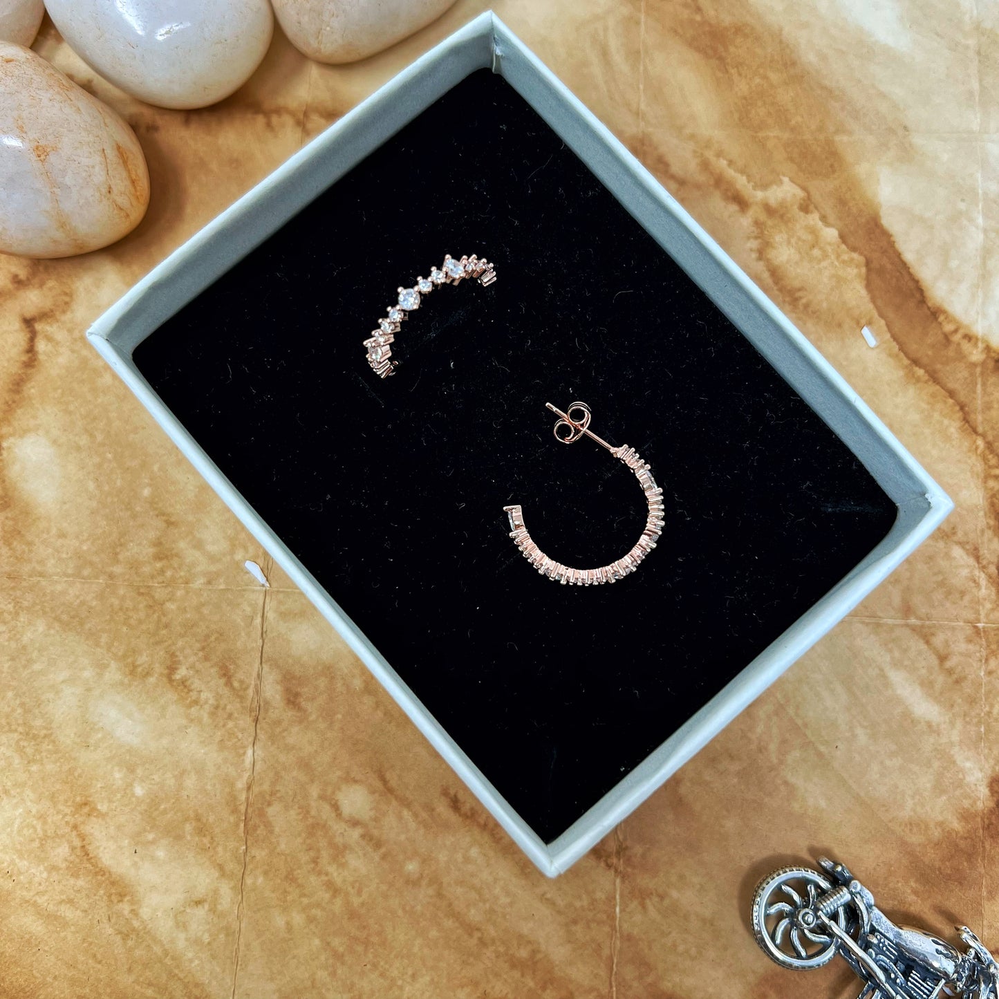 Rose Gold Solitaire C Hoops