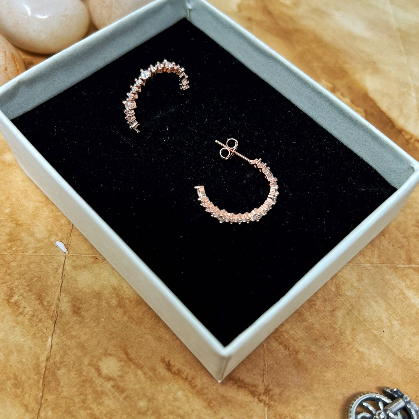 Rose Gold Solitaire C Hoops