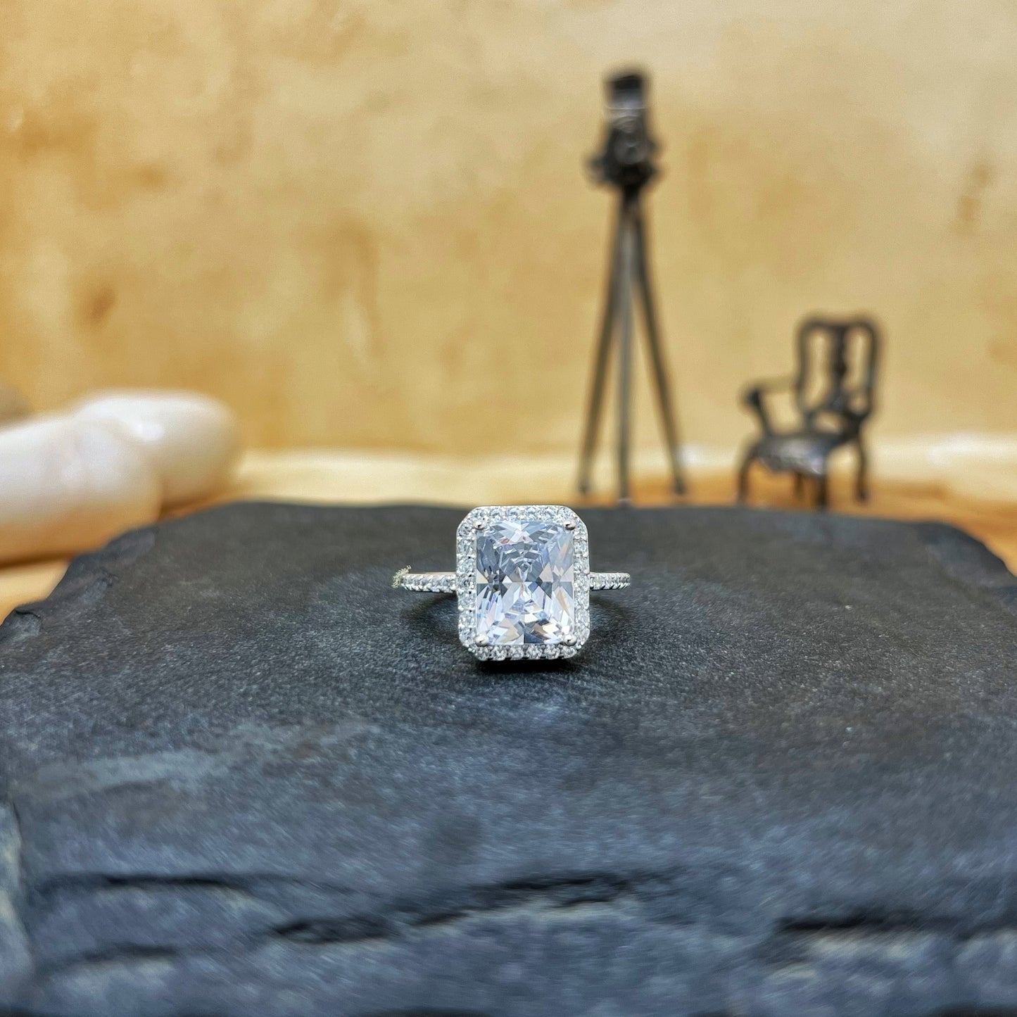 Emerald Cut Studded Ring