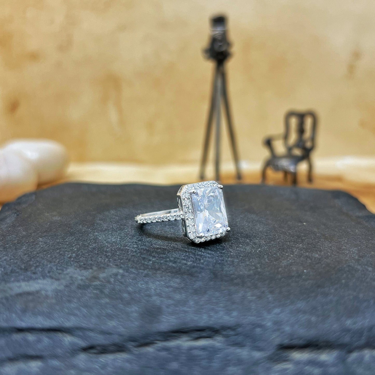 Emerald Cut Studded Ring