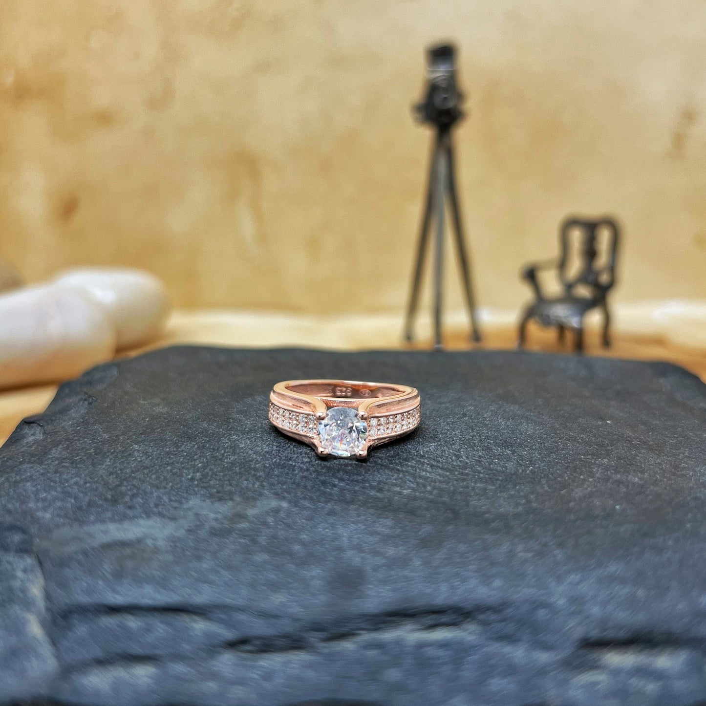 Studded Solitaire Sphynx Ring