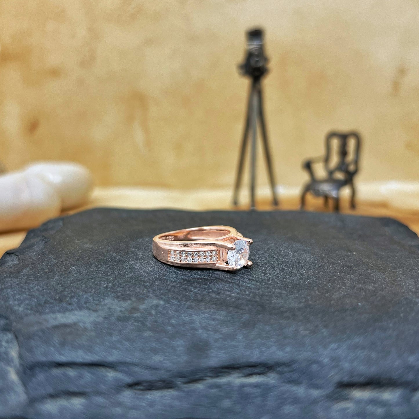 Studded Solitaire Sphynx Ring