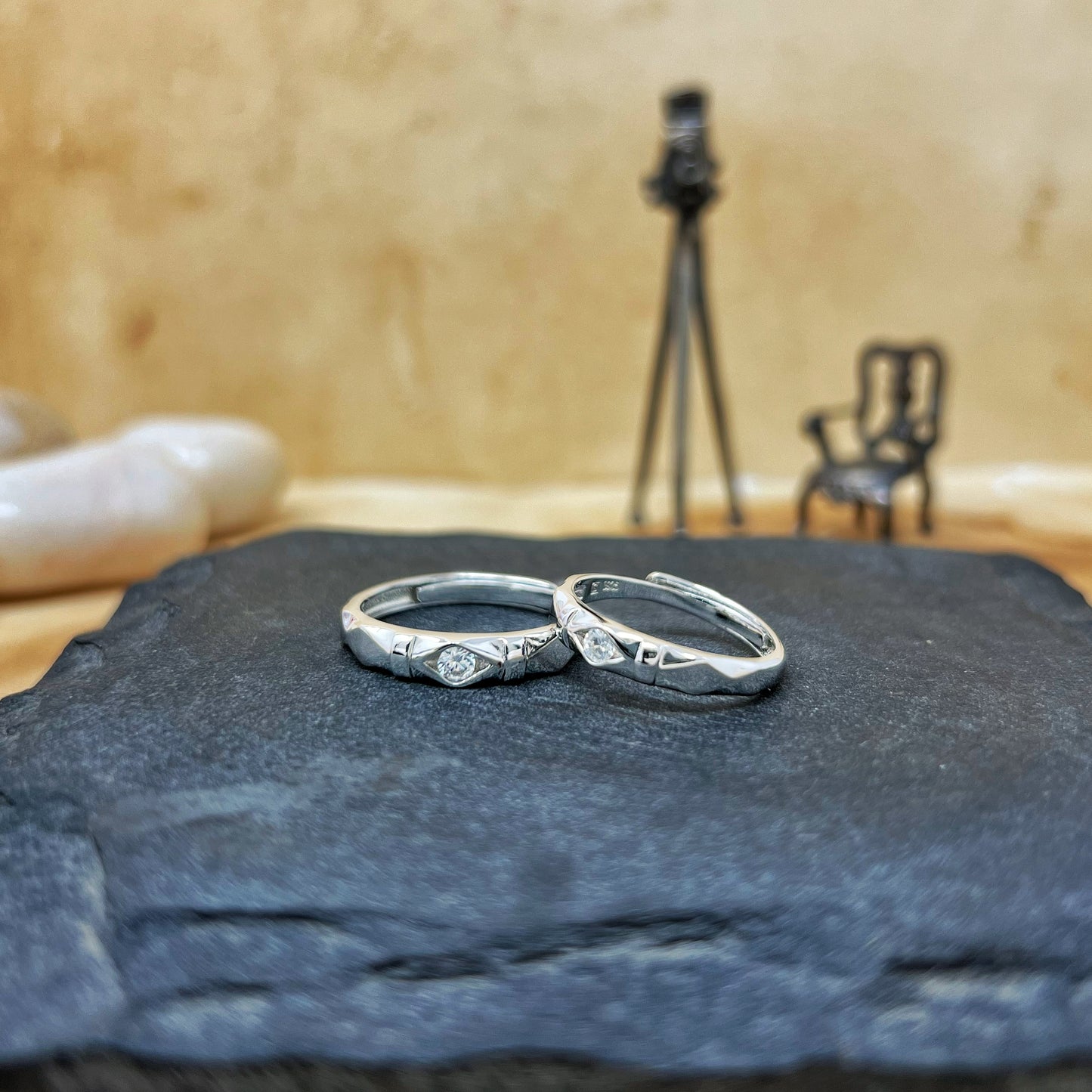 Silver Adjustable Solitaire Couple Ring