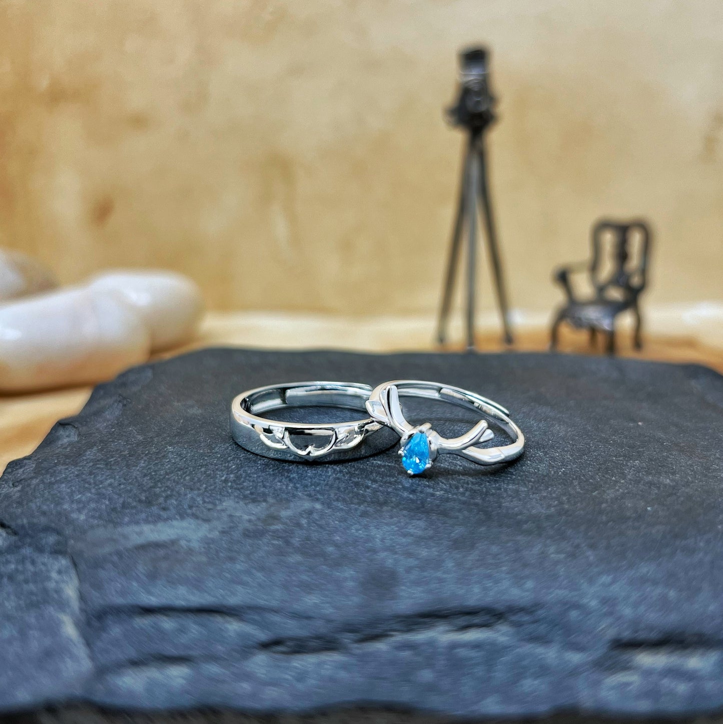 Silver Horn Couple Ring