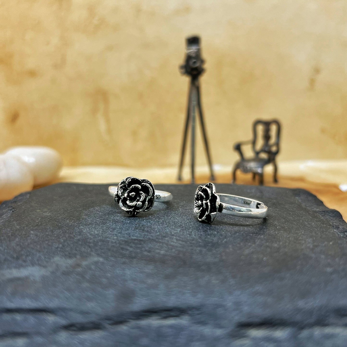 Silver Rose Oxidised Toe Rings