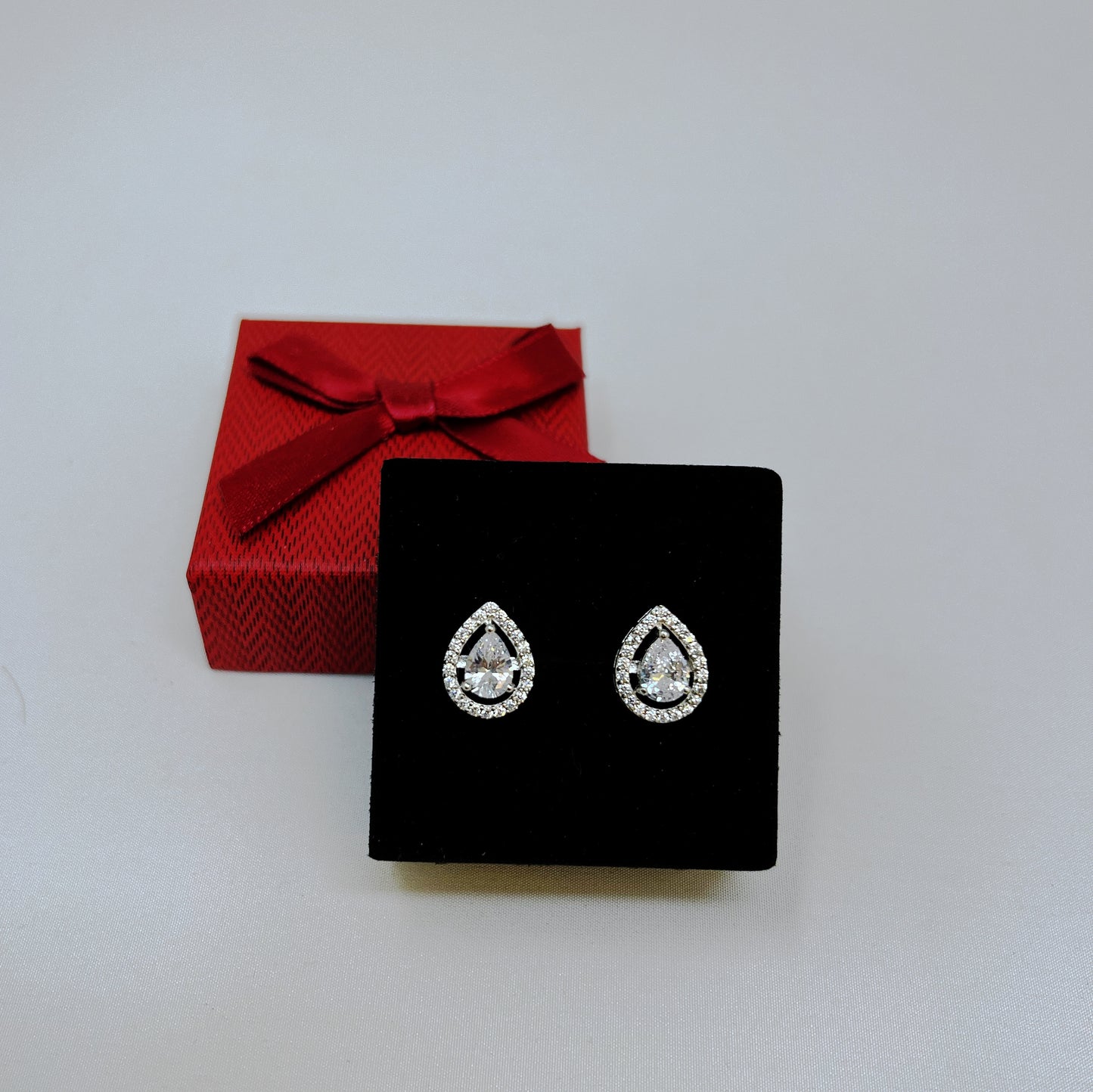 Silver Halo Pear Studs