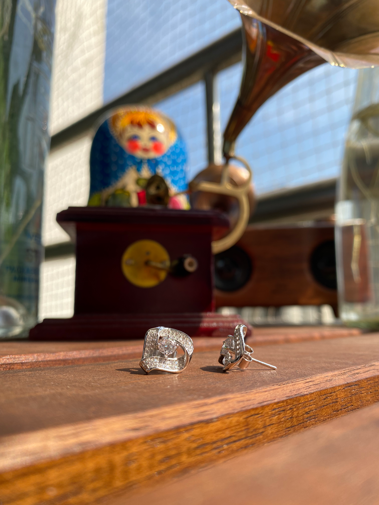 Silver Tri Solitaire Studs