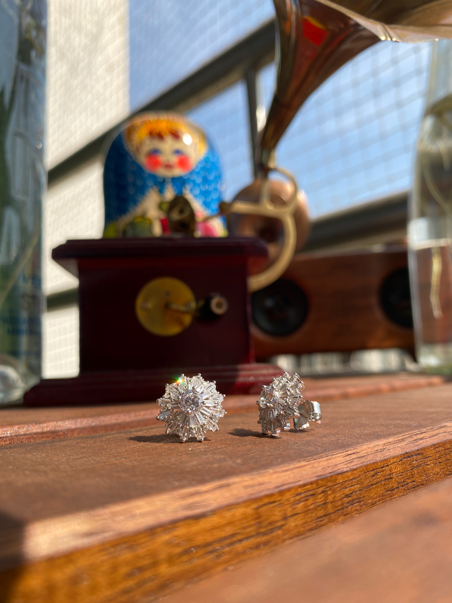 Silver Solitaire Studded Studs 2