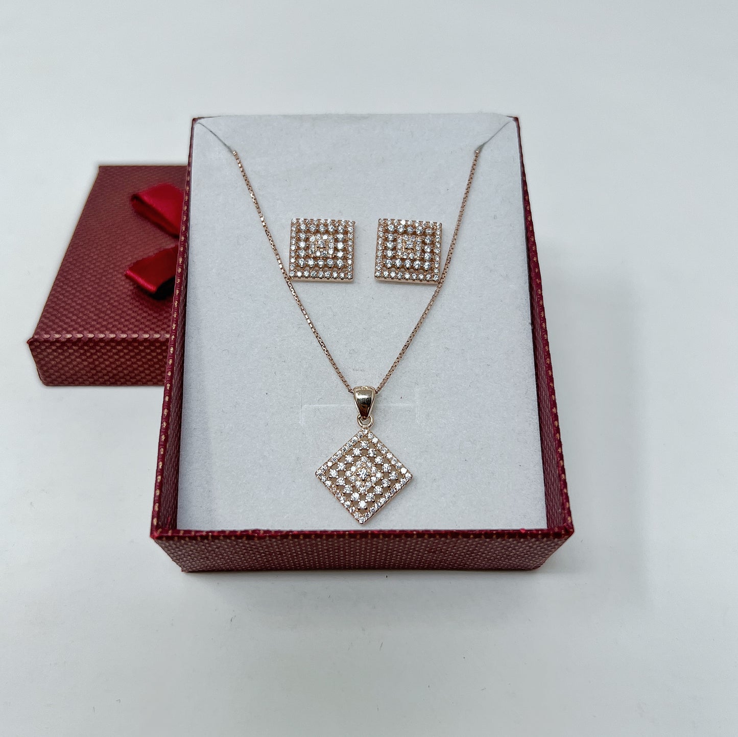 Rose Gold Square Studded Pendant Set