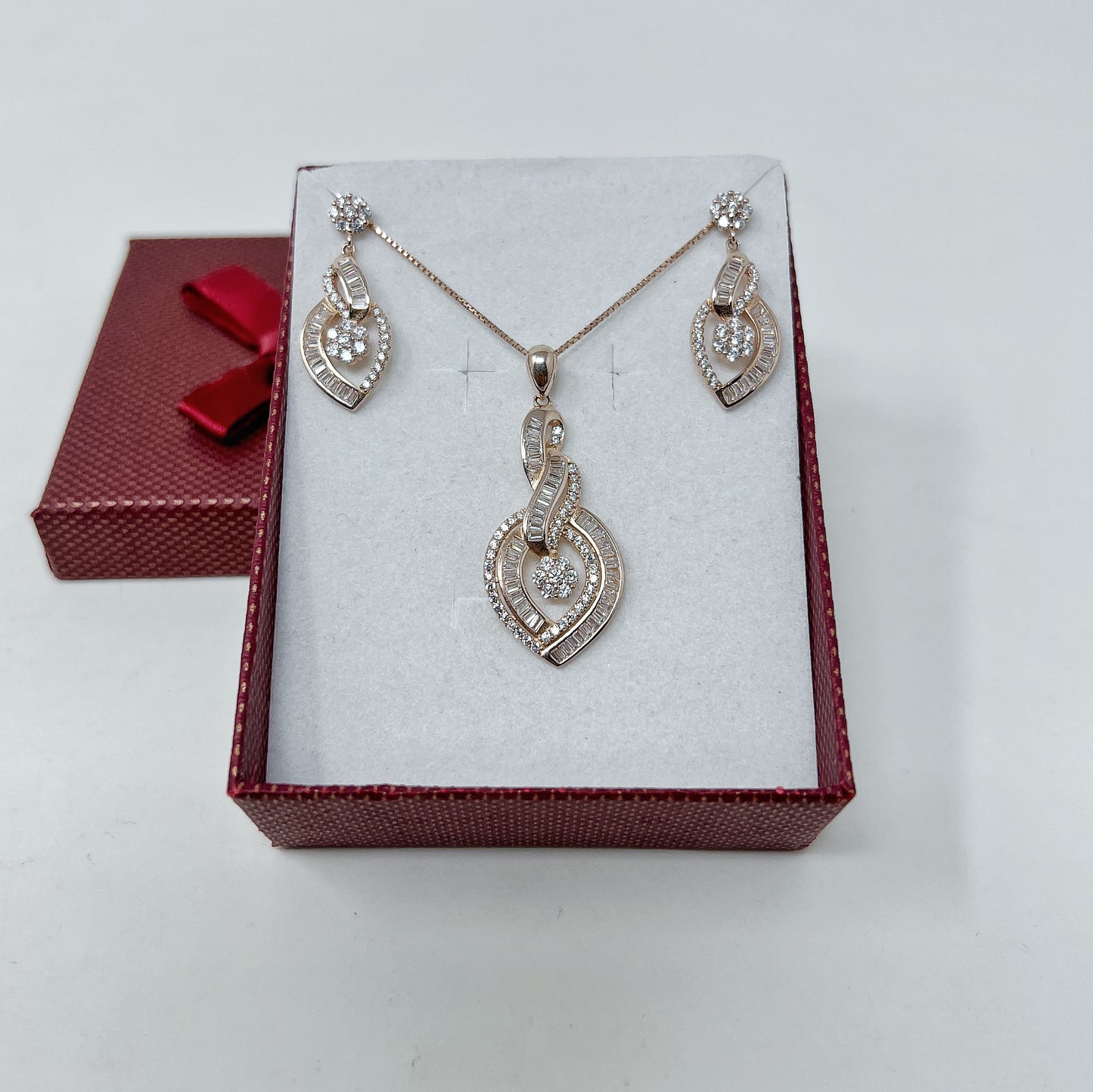 Rose Gold Baguette Pendant Set