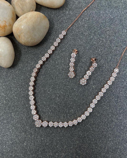 Rose Gold Flower Necklace Set