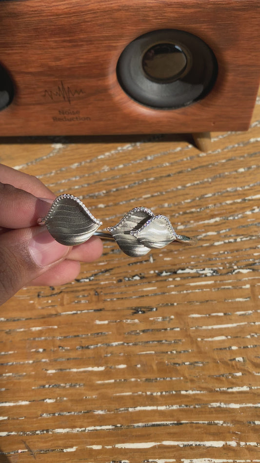 Silver Matte Leaf Cuff Bracelet