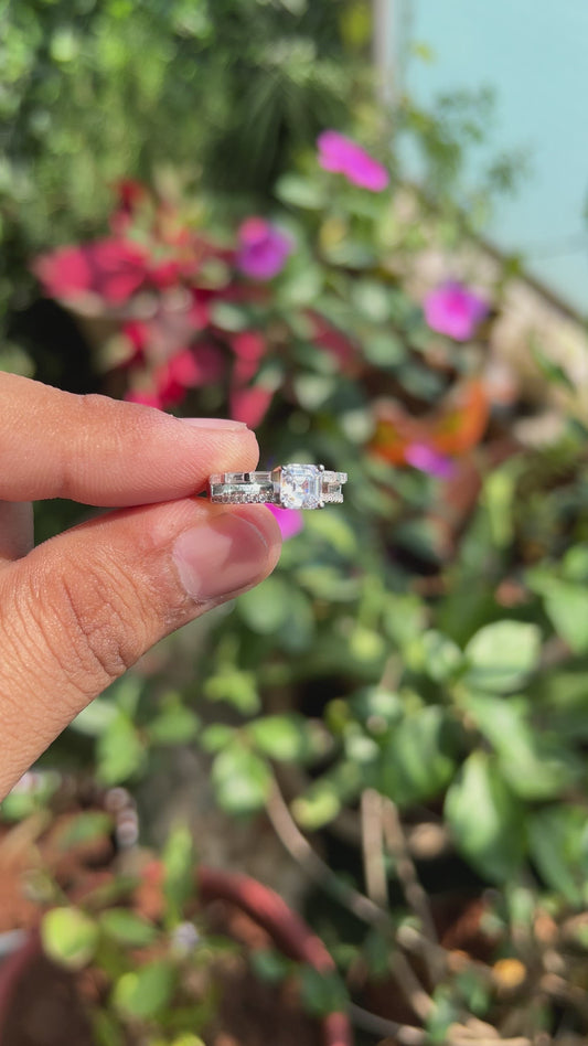 Silver Dual ine Princess Cut Ring