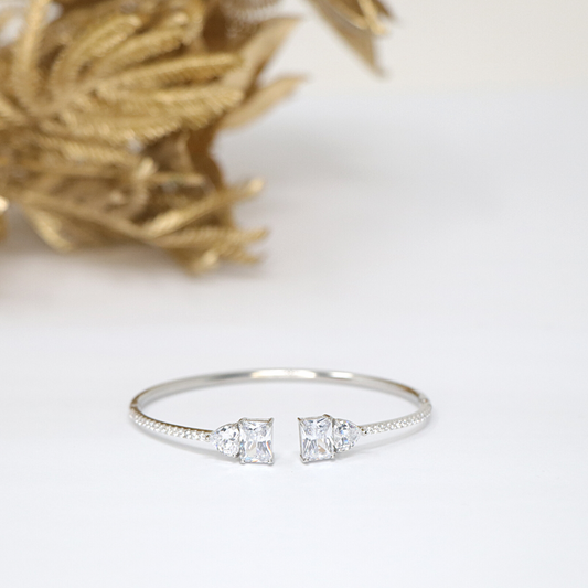 Silver Emerald Heart Cuff Bracelet