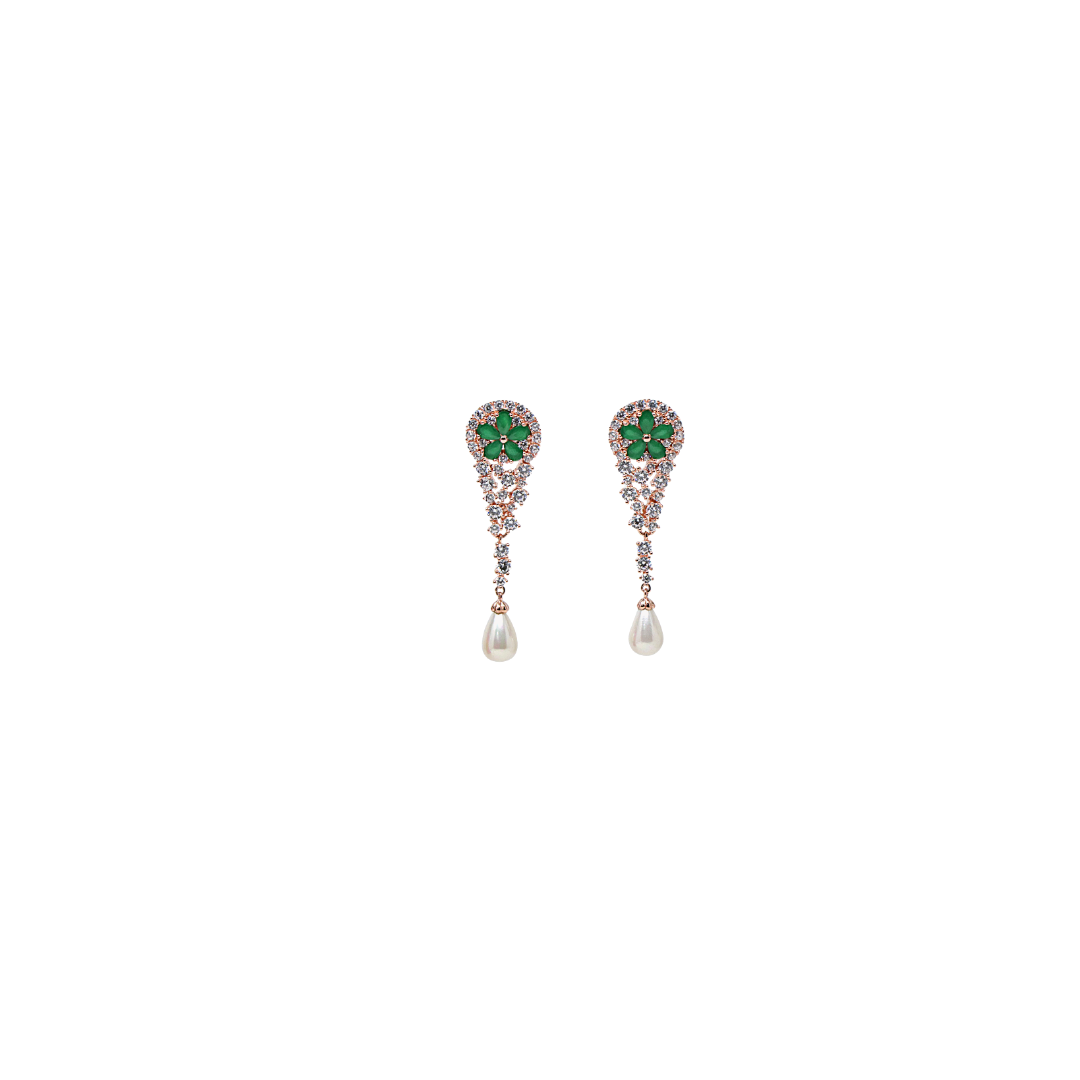 Rose Gold Emerald Flower Earring