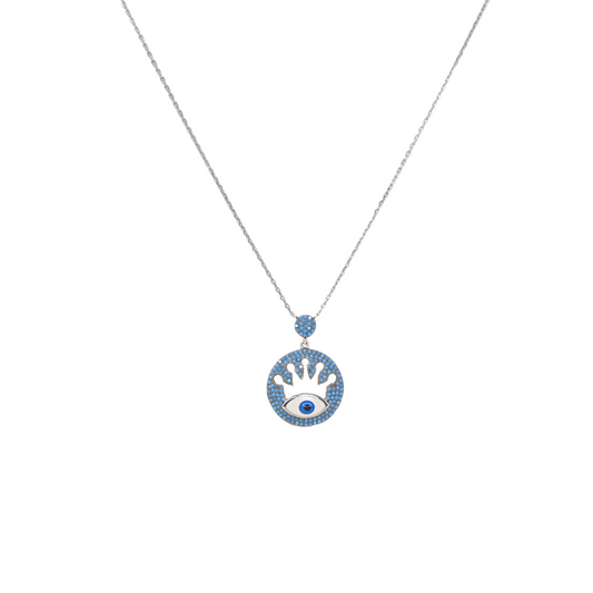 Silver Crown Evil Eye Chain And Locket