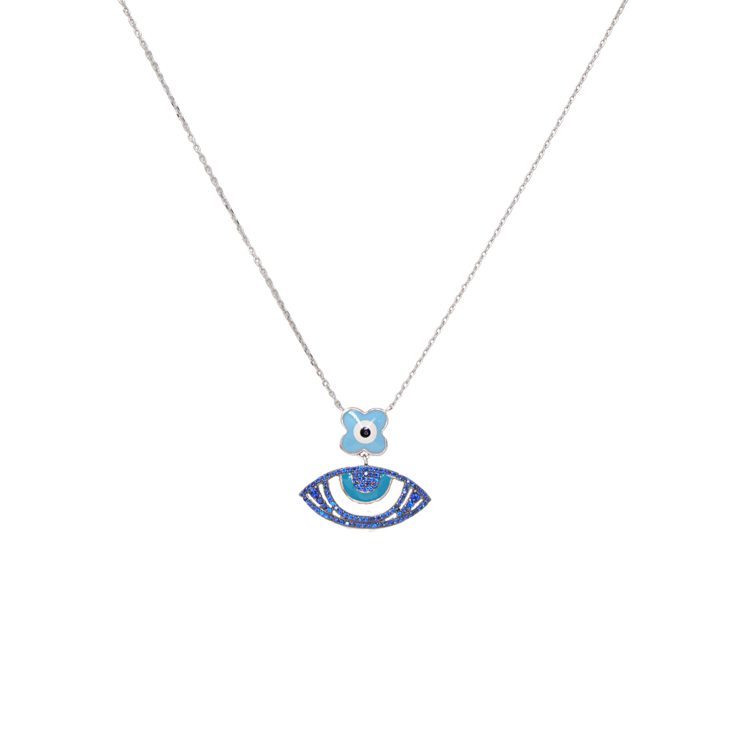 Silver Dual Evil Eye Chain And Locket