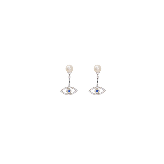 Silver Evil Eye Jacket Earring
