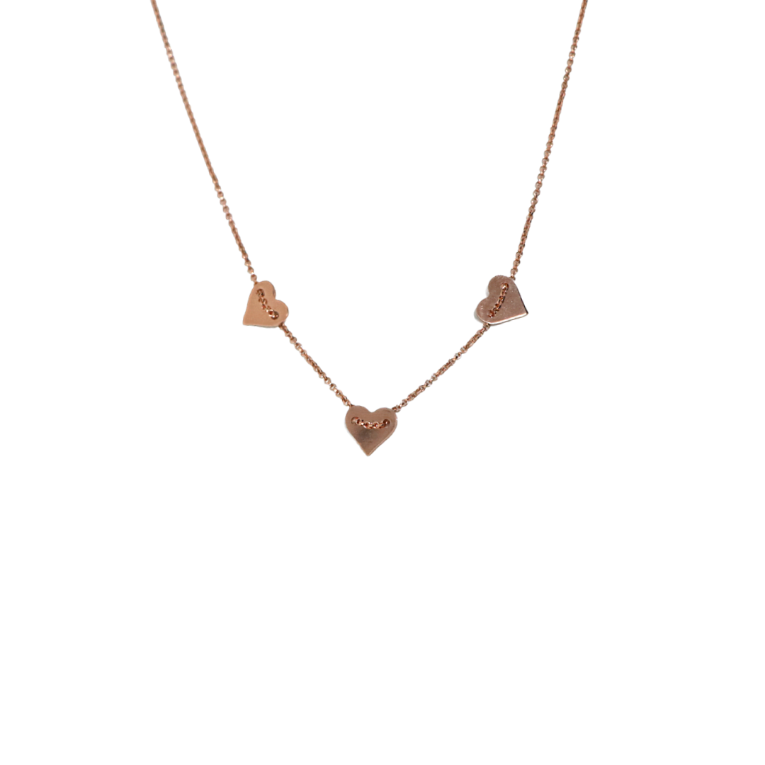 Rose Gold Tri Heart Chain And Locket