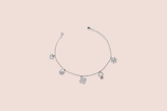 Silver 5 Charms Anklet