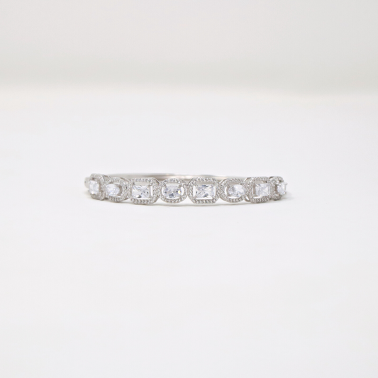 Silver Oval Emerald Cut Tennis Bracelet