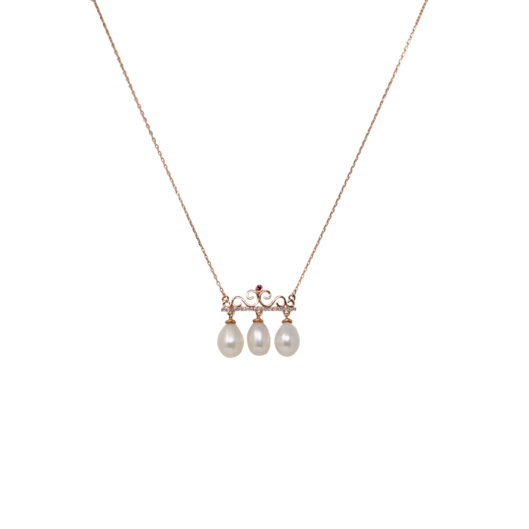 Rose Gold Tri Pearl Chain And Locket