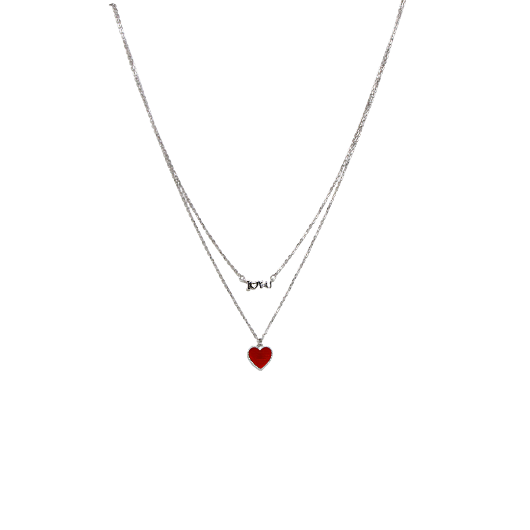 Silver "I Love You" Enamel Chain And Locket