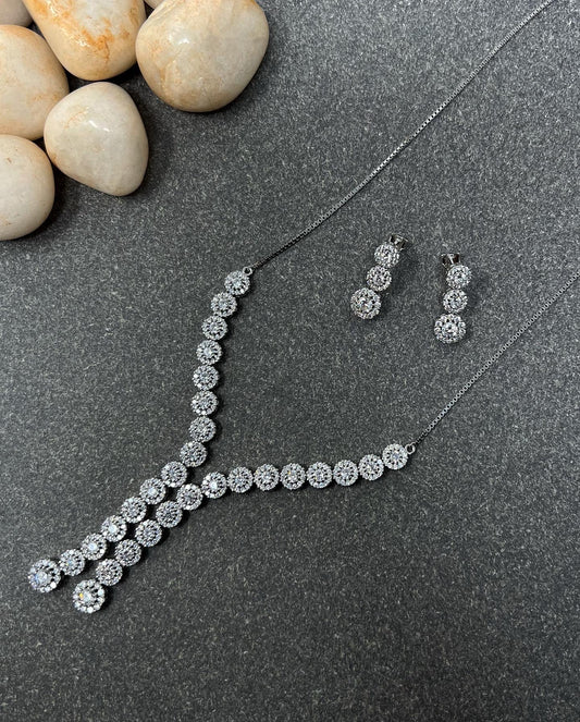 Silver Solitaire  Half Chain And Locket Set