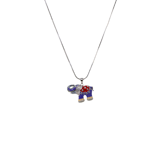 Silver Enamel Elephant Chain And Locket