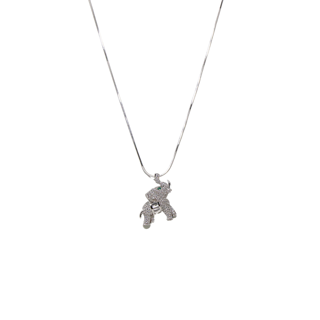 Silver Cz Studded Elephant Chain And Locket
