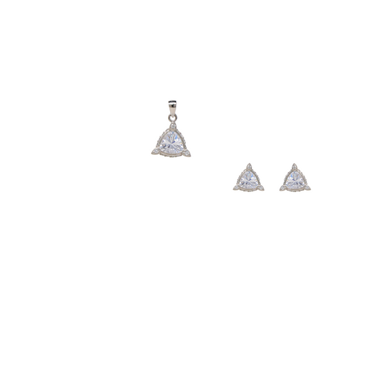 Silver Triangle Solitaire Pendant Set