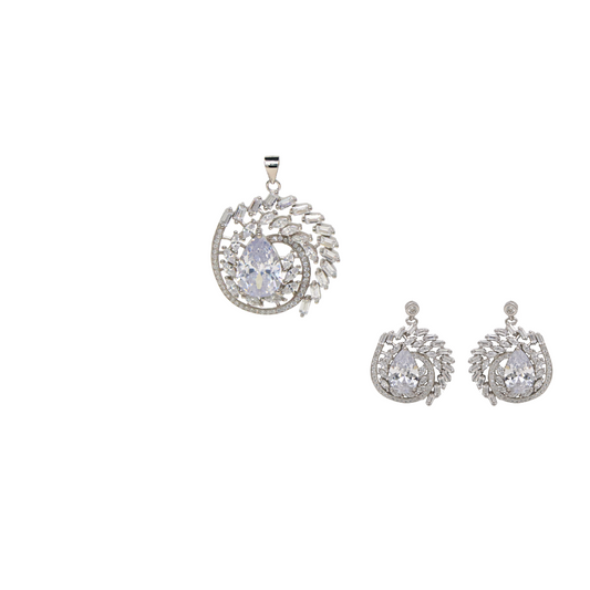 Silver Pear Cut Pendant Set