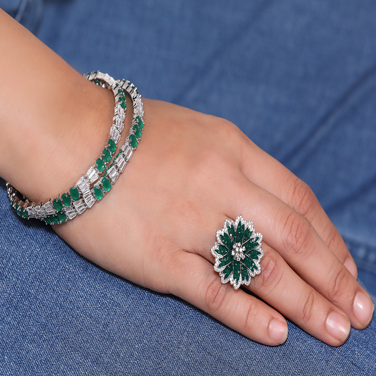 Silver Emerald Bangles Baguette